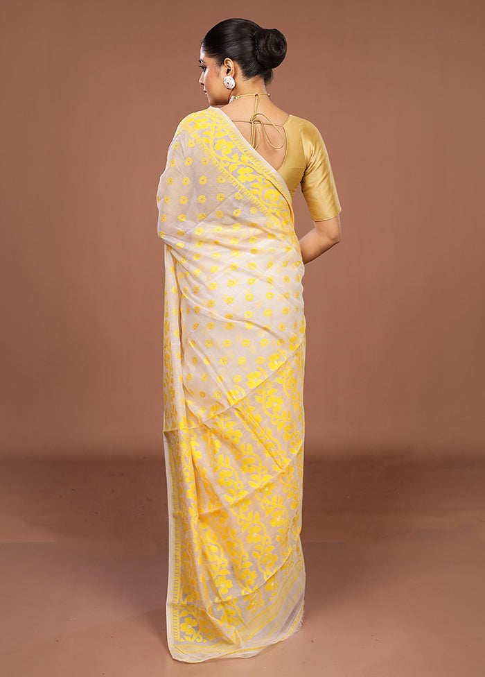 White Jamdani Cotton Saree Without Blouse Piece