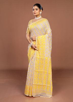 White Jamdani Cotton Saree Without Blouse Piece