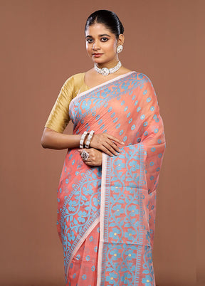Pink Jamdani Cotton Saree Without Blouse Piece