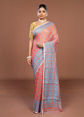Pink Jamdani Cotton Saree Without Blouse Piece