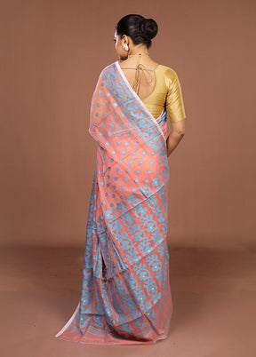 Pink Jamdani Cotton Saree Without Blouse Piece