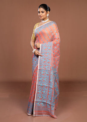 Pink Jamdani Cotton Saree Without Blouse Piece