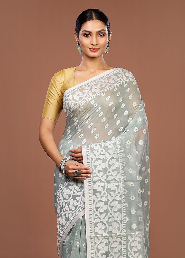 Grey Jamdani Cotton Saree Without Blouse Piece
