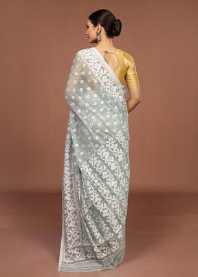 Grey Jamdani Cotton Saree Without Blouse Piece