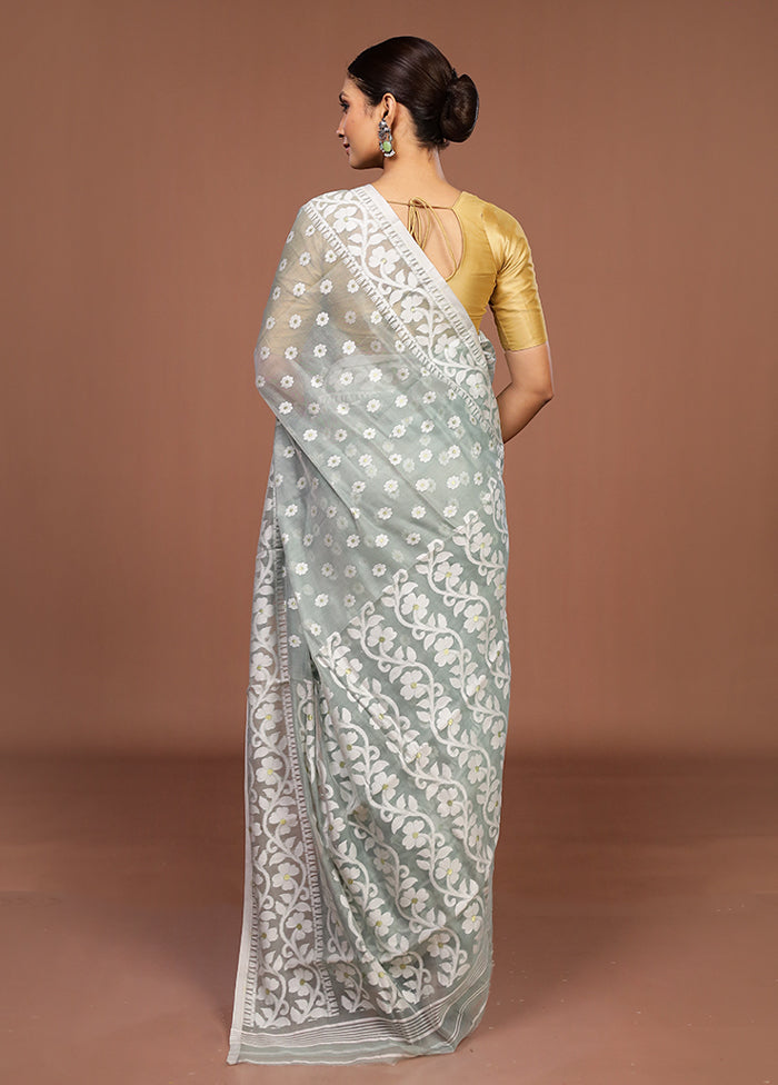 Grey Jamdani Cotton Saree Without Blouse Piece