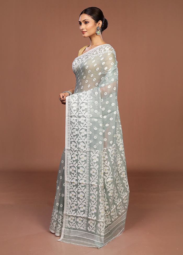 Grey Jamdani Cotton Saree Without Blouse Piece