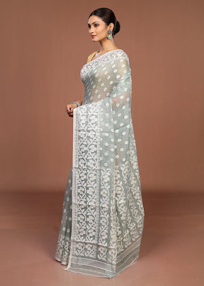 Grey Jamdani Cotton Saree Without Blouse Piece