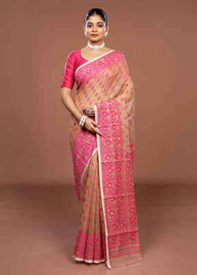 Cream Jamdani Cotton Saree Without Blouse Piece