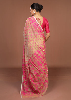 Cream Jamdani Cotton Saree Without Blouse Piece