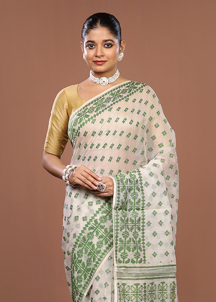 White Jamdani Cotton Saree Without Blouse Piece