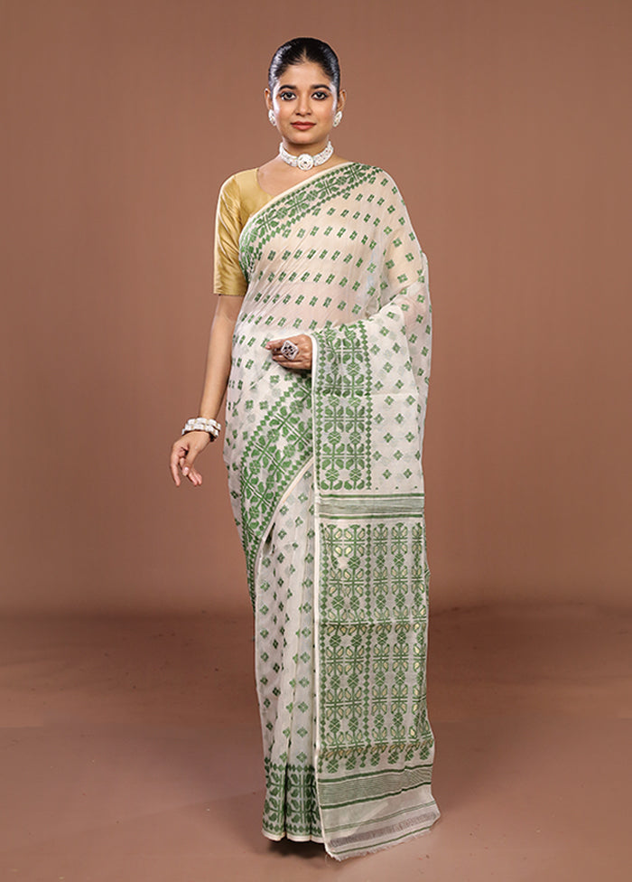 White Jamdani Cotton Saree Without Blouse Piece