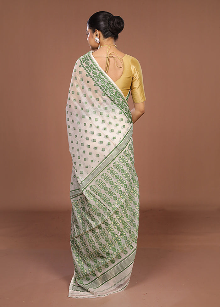 White Jamdani Cotton Saree Without Blouse Piece