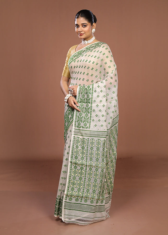 White Jamdani Cotton Saree Without Blouse Piece