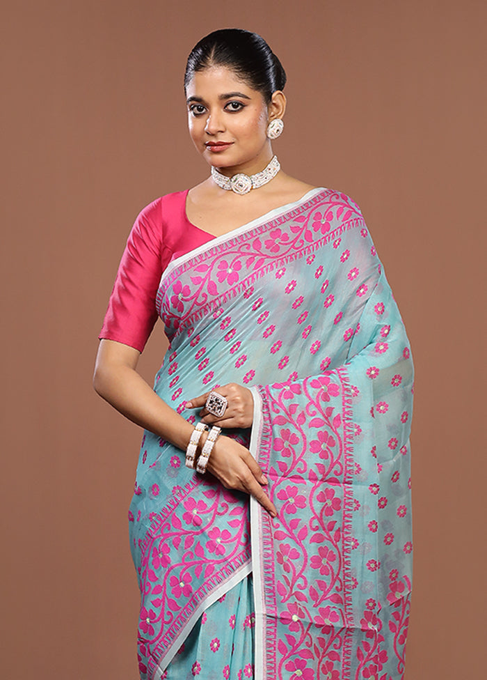 Green Jamdani Cotton Saree Without Blouse Piece
