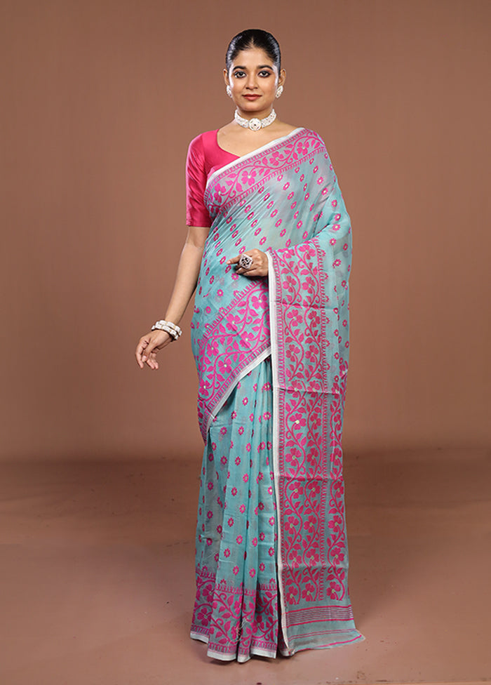 Green Jamdani Cotton Saree Without Blouse Piece