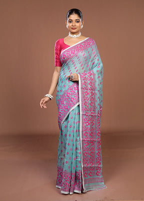 Green Jamdani Cotton Saree Without Blouse Piece