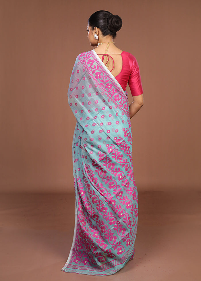 Green Jamdani Cotton Saree Without Blouse Piece