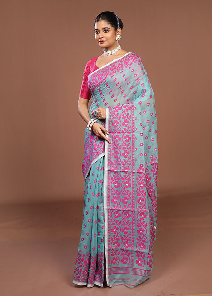 Green Jamdani Cotton Saree Without Blouse Piece