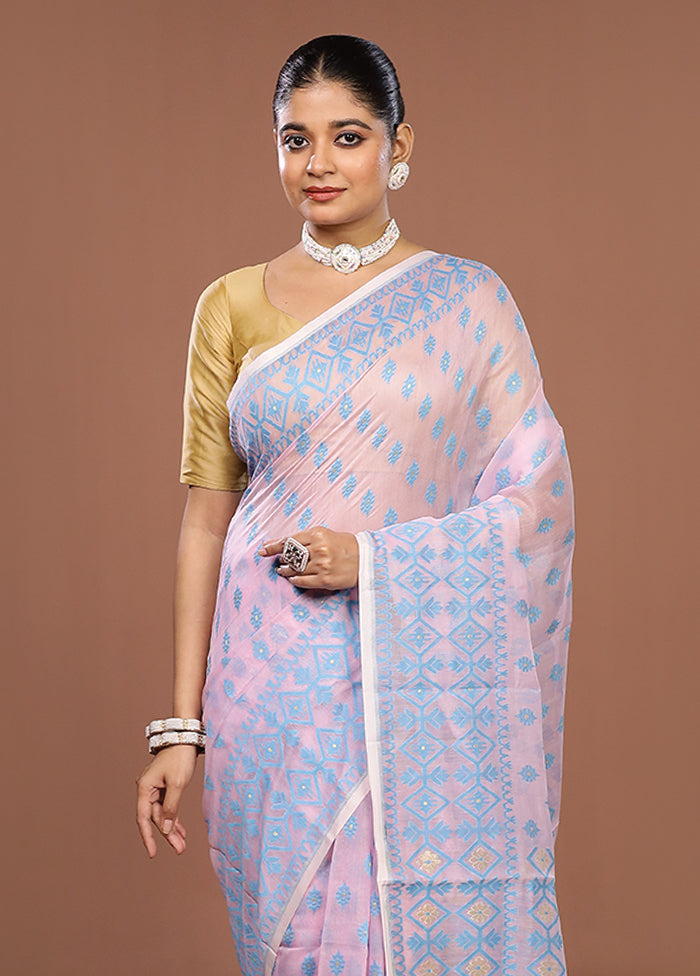 Pink Jamdani Cotton Saree Without Blouse Piece