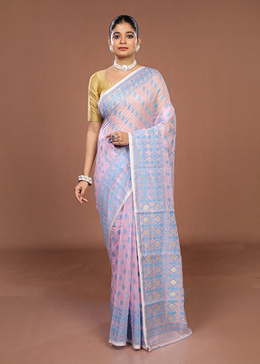 Pink Jamdani Cotton Saree Without Blouse Piece