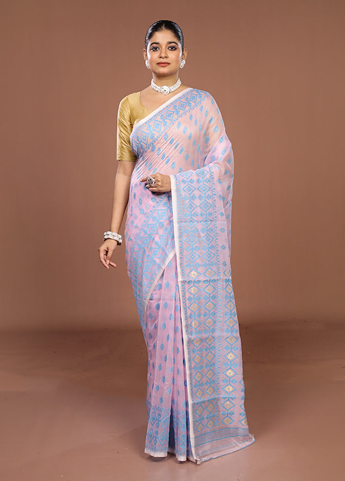 Pink Jamdani Cotton Saree Without Blouse Piece