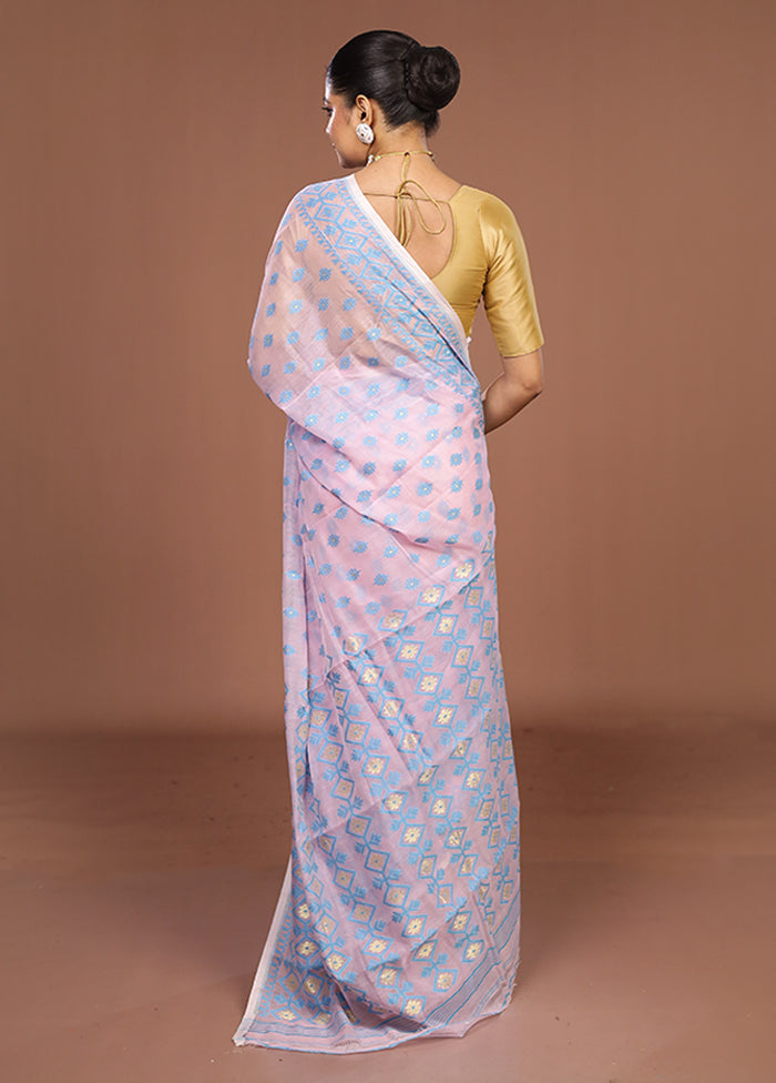 Pink Jamdani Cotton Saree Without Blouse Piece
