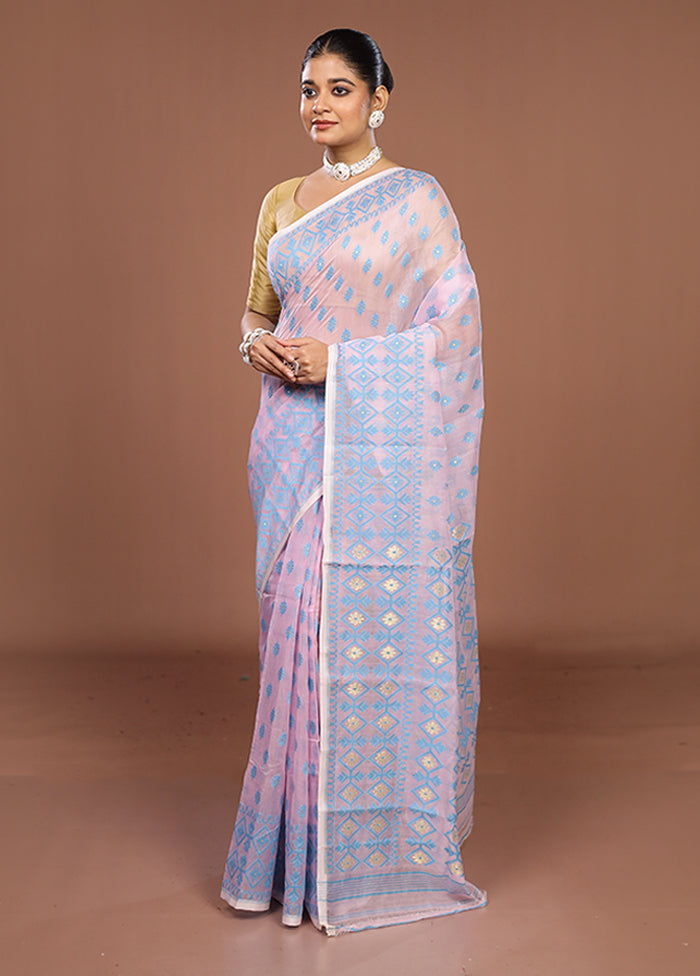 Pink Jamdani Cotton Saree Without Blouse Piece