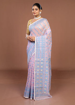 Pink Jamdani Cotton Saree Without Blouse Piece