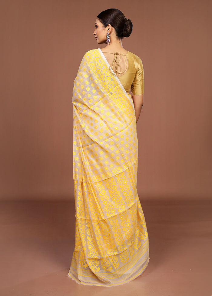 White Jamdani Cotton Saree Without Blouse Piece