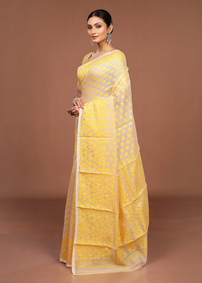 White Jamdani Cotton Saree Without Blouse Piece