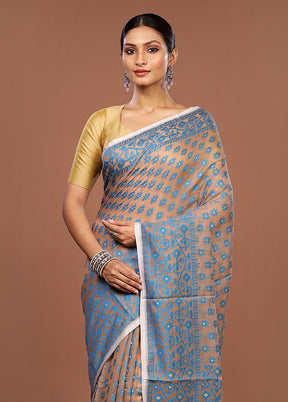 Cream Jamdani Cotton Saree Without Blouse Piece