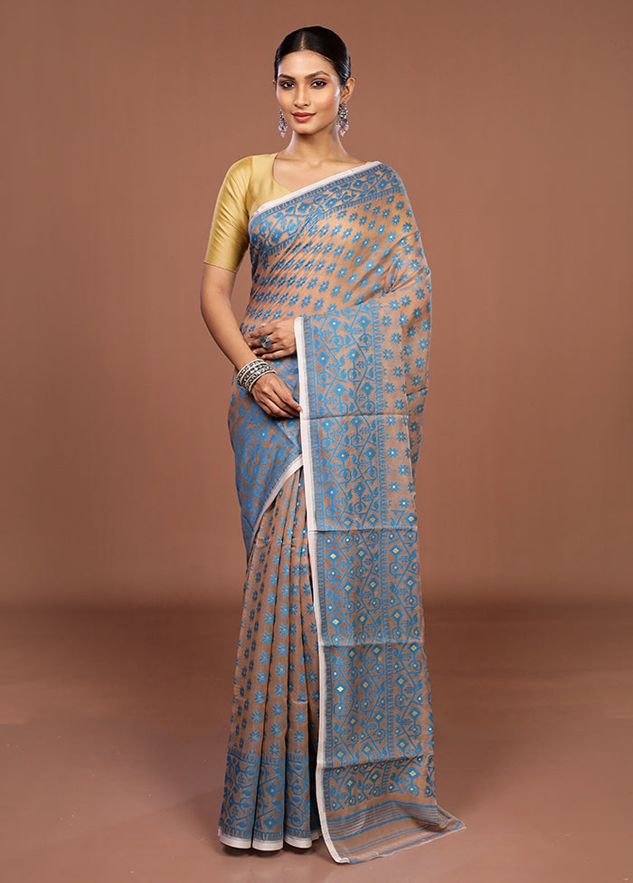 Cream Jamdani Cotton Saree Without Blouse Piece