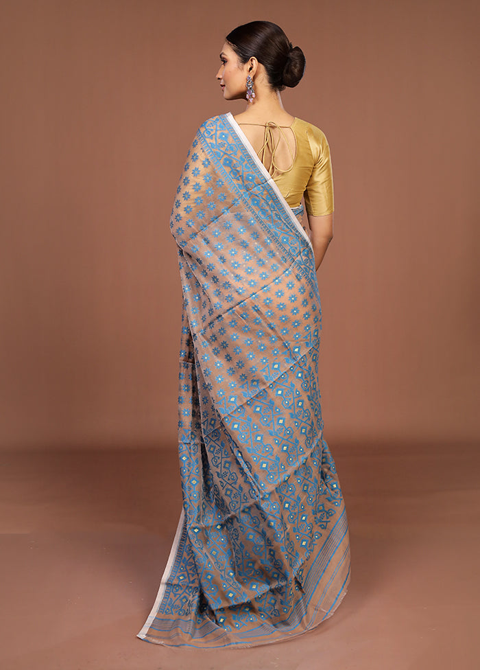 Cream Jamdani Cotton Saree Without Blouse Piece