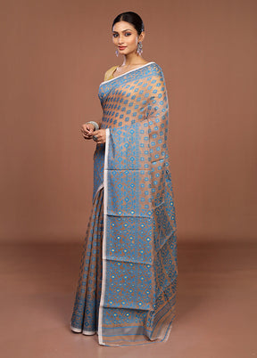 Cream Jamdani Cotton Saree Without Blouse Piece