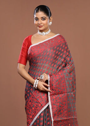 Black Jamdani Cotton Saree Without Blouse Piece
