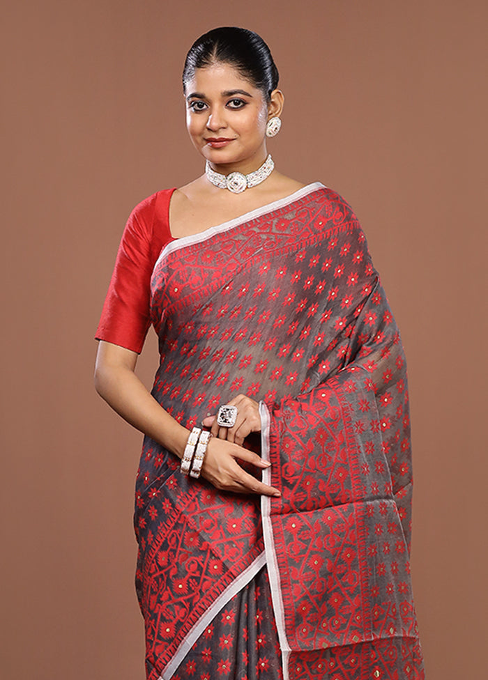 Black Jamdani Cotton Saree Without Blouse Piece