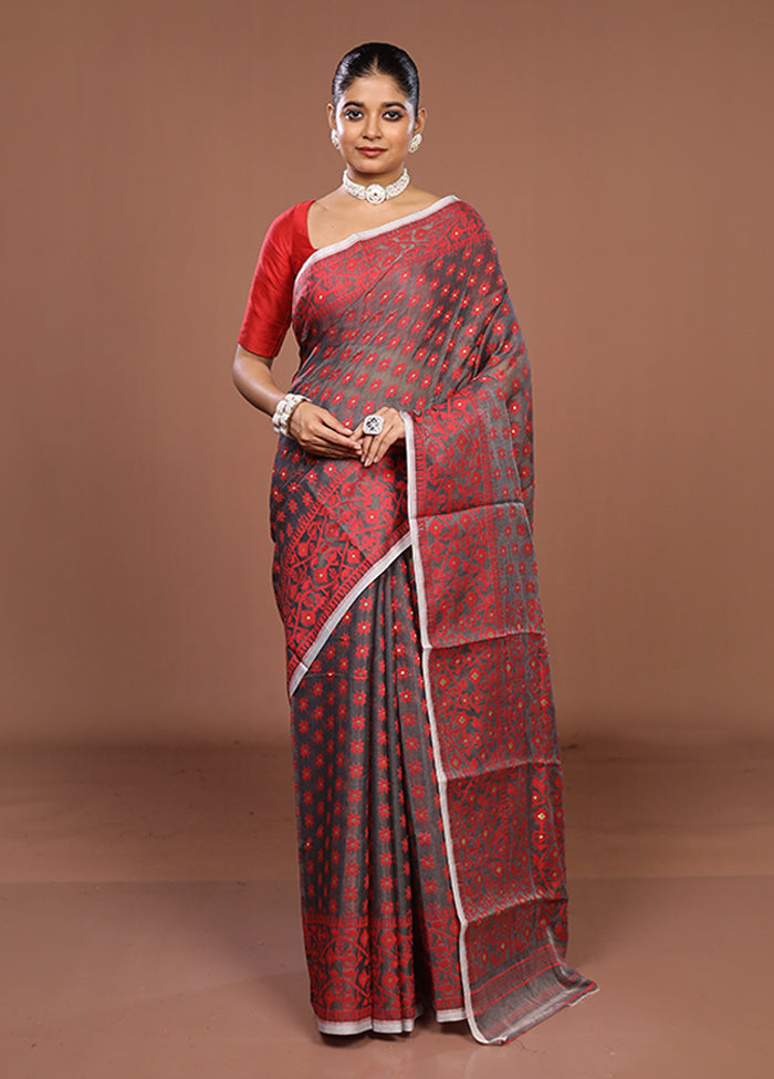 Black Jamdani Cotton Saree Without Blouse Piece