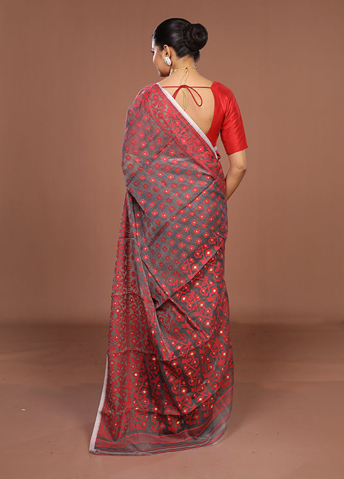 Black Jamdani Cotton Saree Without Blouse Piece