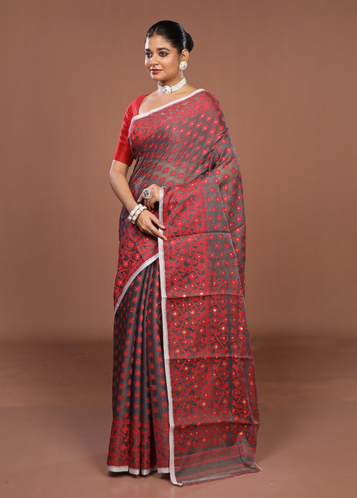 Black Jamdani Cotton Saree Without Blouse Piece