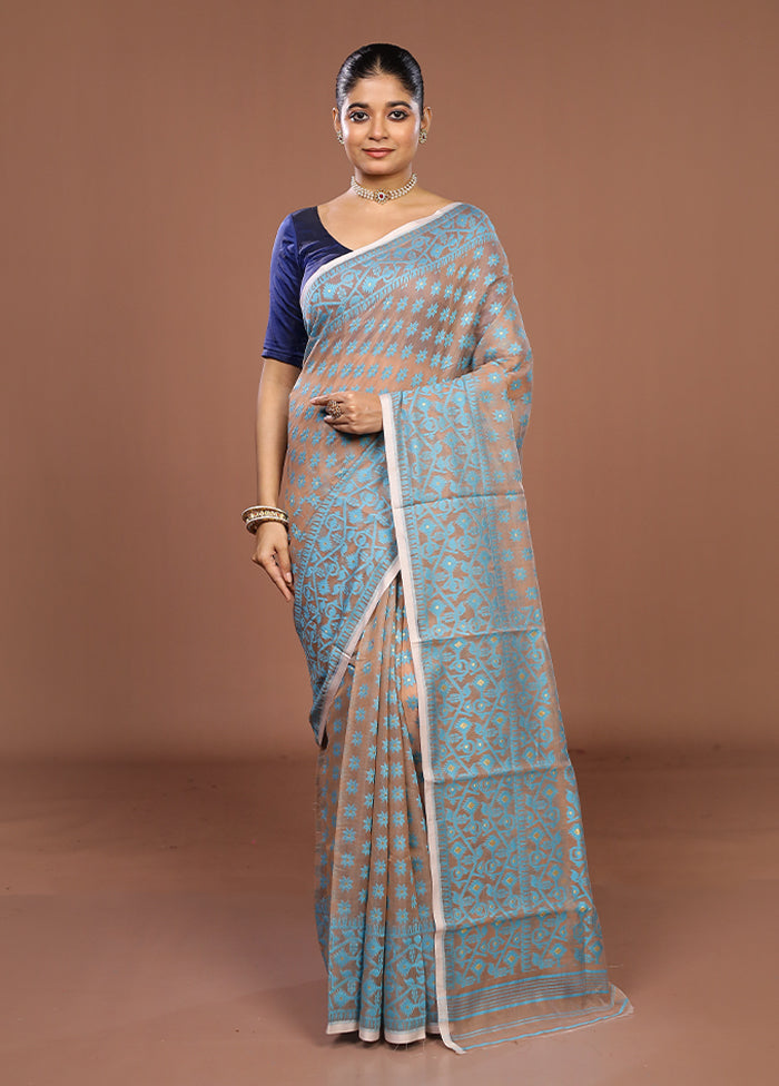 Cream Jamdani Cotton Saree Without Blouse Piece