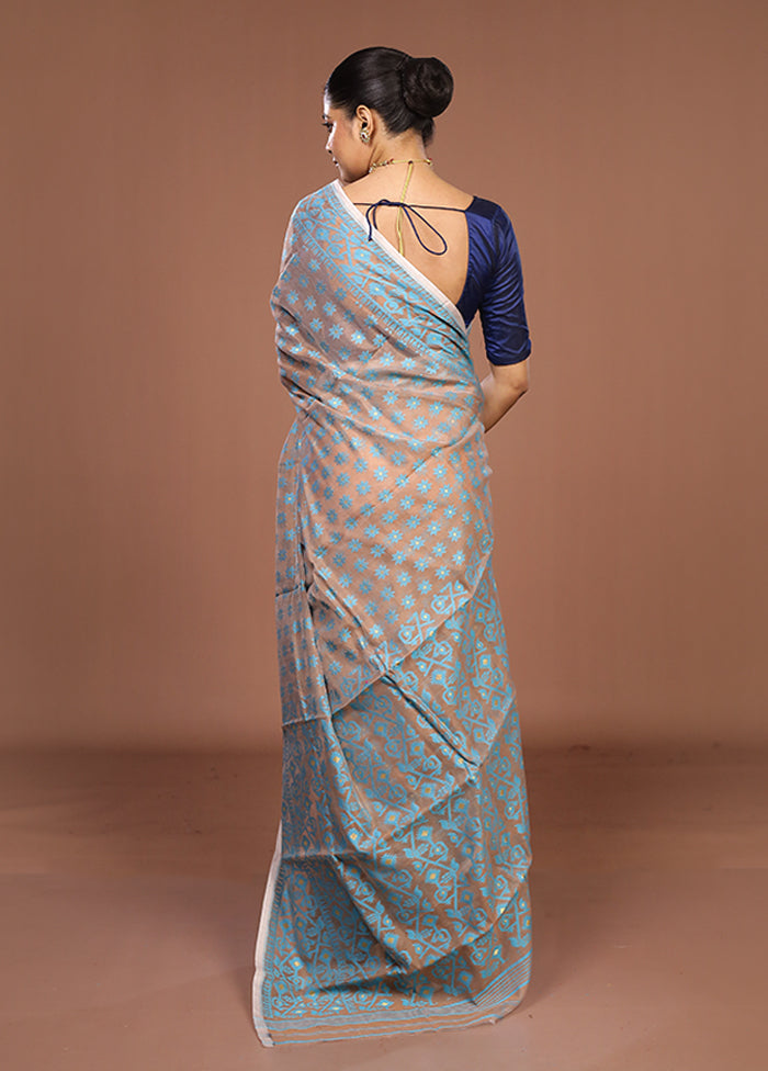 Cream Jamdani Cotton Saree Without Blouse Piece