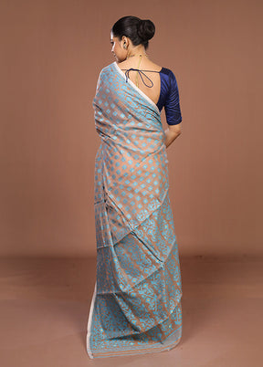 Cream Jamdani Cotton Saree Without Blouse Piece