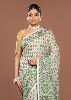 White Jamdani Cotton Saree Without Blouse Piece