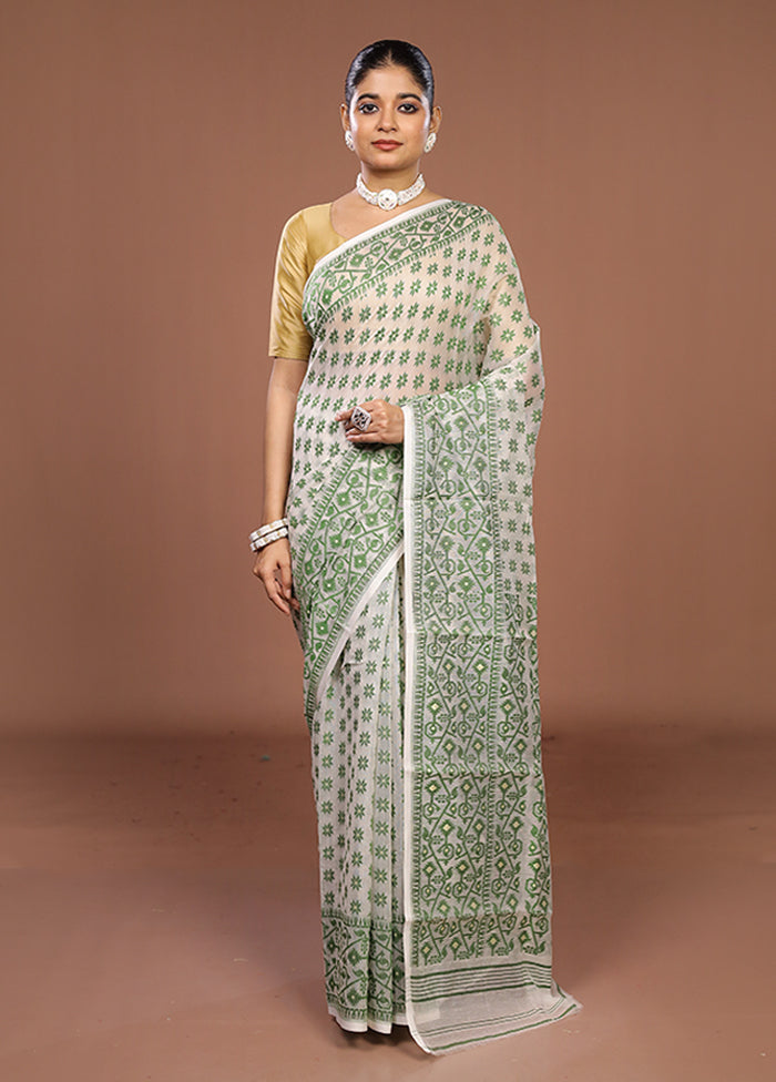White Jamdani Cotton Saree Without Blouse Piece