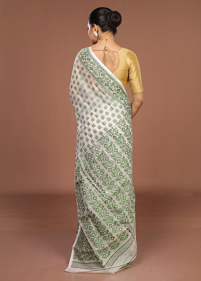 White Jamdani Cotton Saree Without Blouse Piece