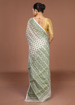 White Jamdani Cotton Saree Without Blouse Piece