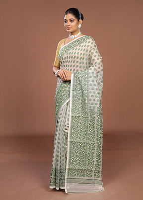 White Jamdani Cotton Saree Without Blouse Piece