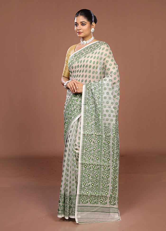 White Jamdani Cotton Saree Without Blouse Piece