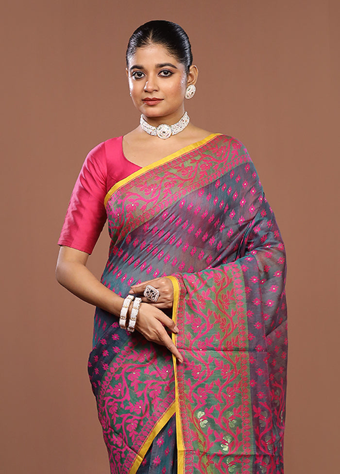 Green Jamdani Cotton Saree Without Blouse Piece