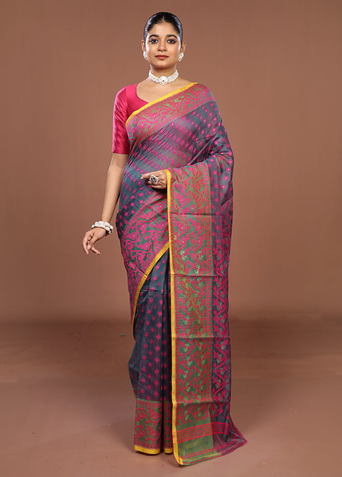 Green Jamdani Cotton Saree Without Blouse Piece